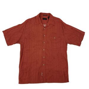 Van Heusen Hawaiian Shirt Men Size L Floral Cayenne Red Washable Rayon Button Up